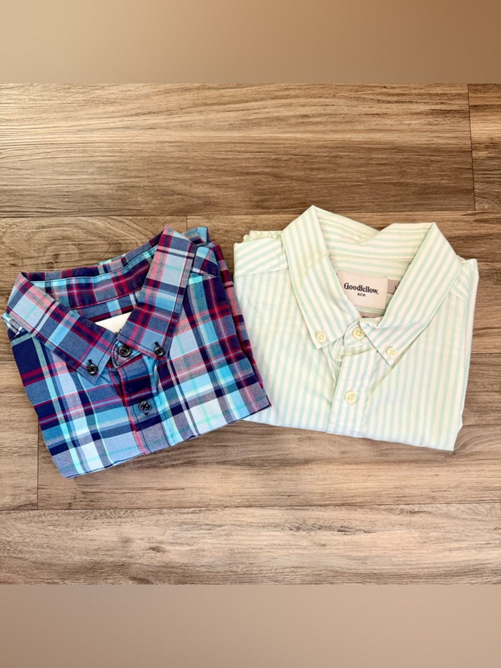 Coastal Casual Mens Large Button Down Shirt Bundle Goodfellow Plaid Stripe